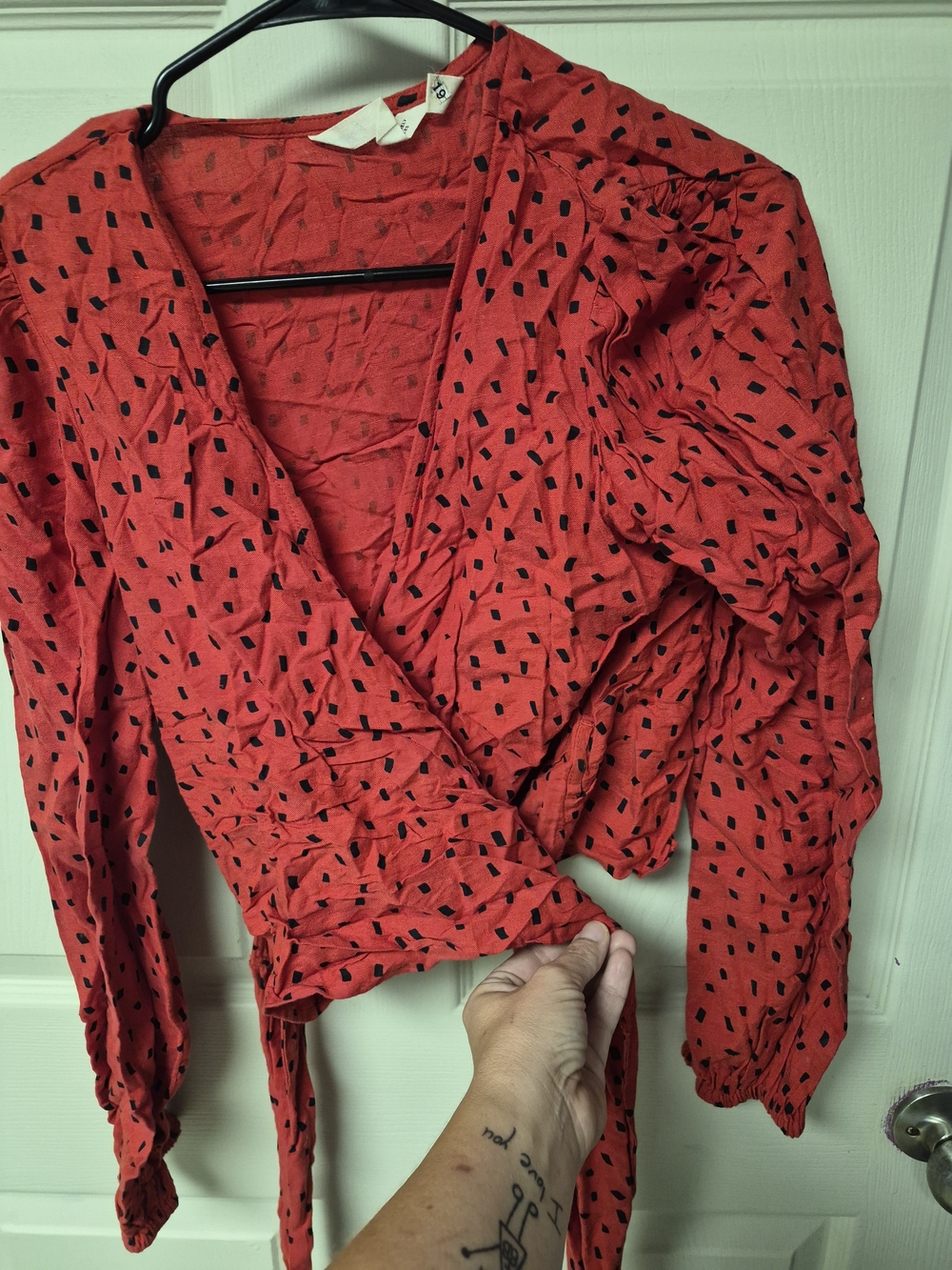Billabong Red Wrap Blouse with Black Dot Print
